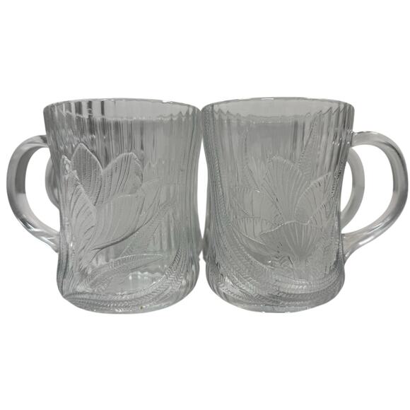 Arcoroc Canterbury Crocus Embossed Clear Glass Coffee Mugs Set of 4 - Picture 2 of 6